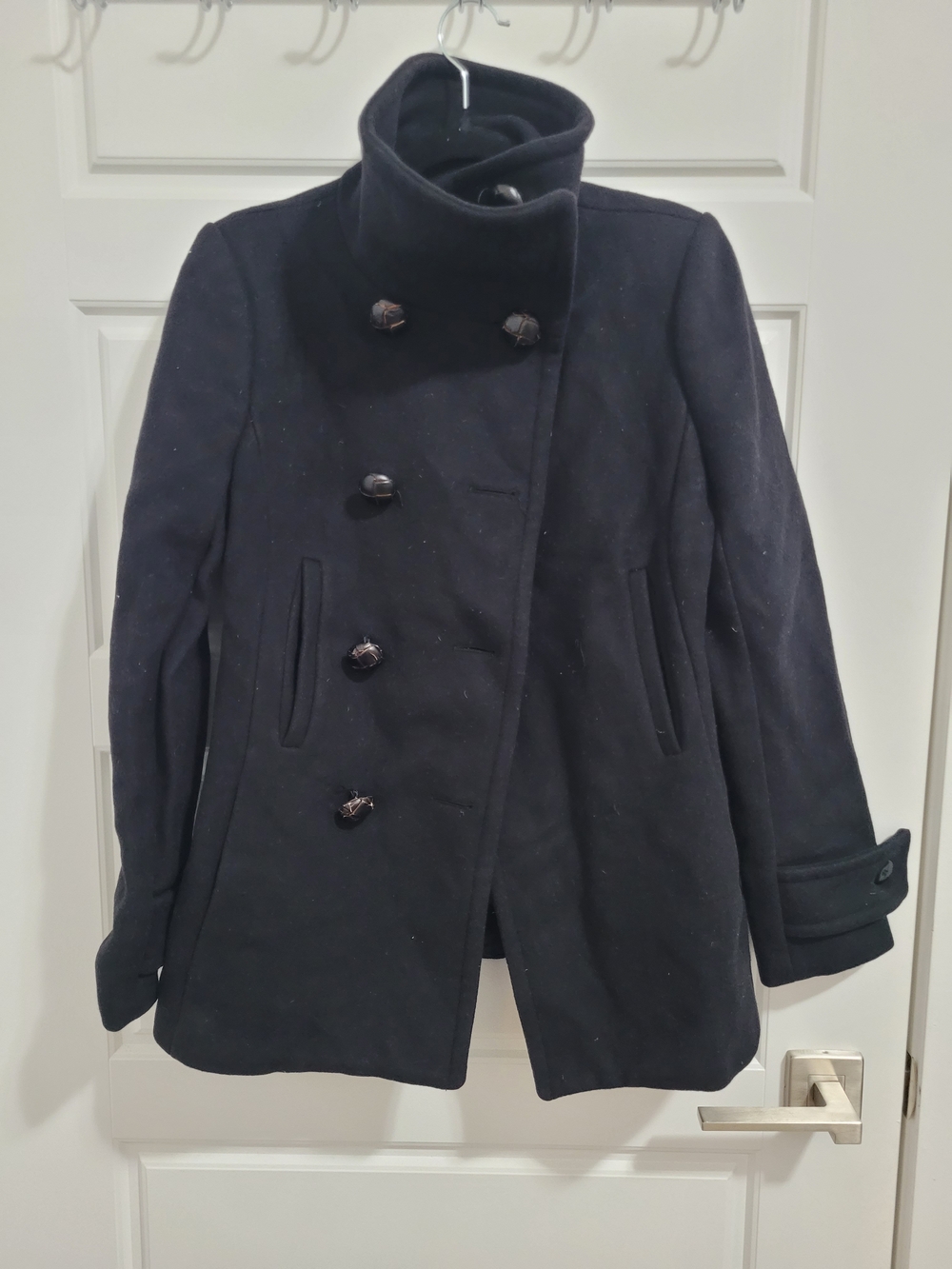 Babaton Black Double-Breasted Wool Peacoat